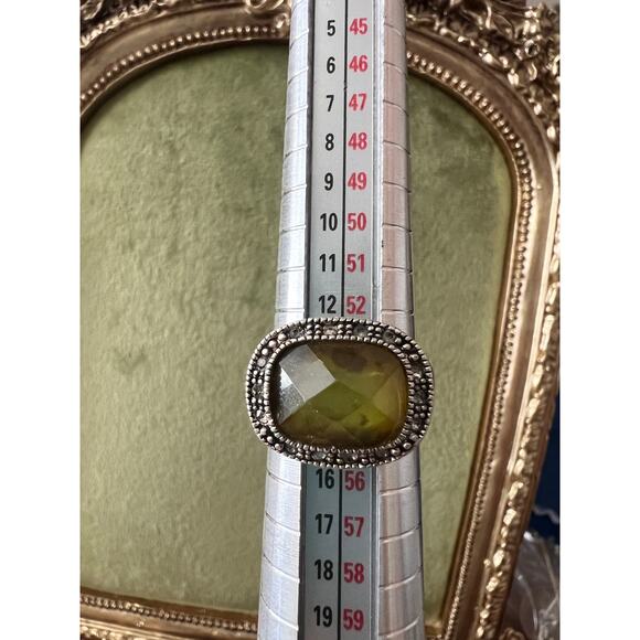 Signed LC Green Faceted Stone Ring Size 7 Boho Statement Tribal Style Abalone - Picture 12 of 12